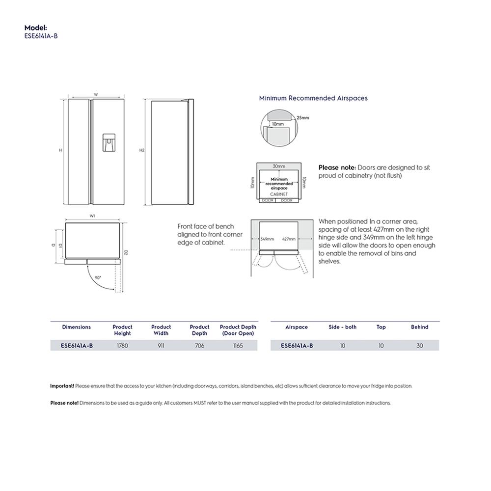 ตู้เย็น SIDE BY SIDE ELECTROLUX ESE6141A-BTH 20.1 คิว สีดำแมตต์ อินเวอร์เตอร์