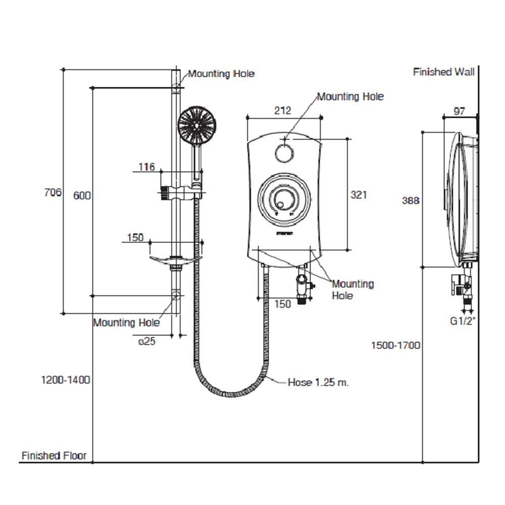 เครื่องทำน้ำอุ่น ENGLEFIELD K-27846X-BL 4,500 วัตต์ สีดำ