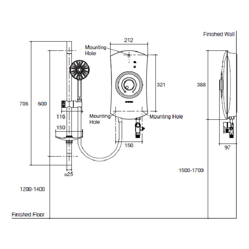 เครื่องทำน้ำอุ่น ENGLEFIELD K-5627X-B-WH 4,500 วัตต์ สีขาวมุก