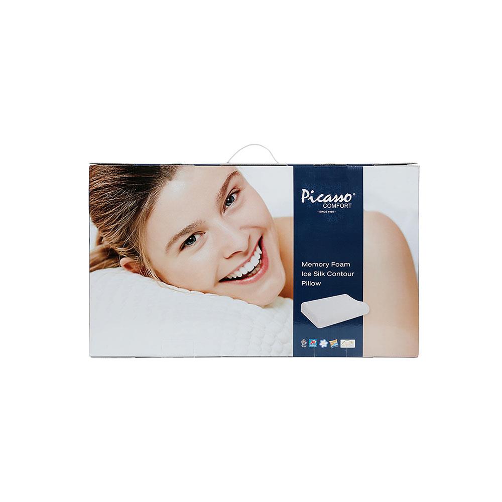 หมอนสุขภาพ เมมโมรี่โฟม PICASSO ICE SILK CONTOUR 36X60X12 ซม. สีขาว