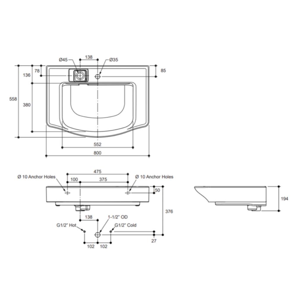อ่างล้างหน้าวางบนเคาน์เตอร์ KOHLER K22779X-1-0 สีขาว