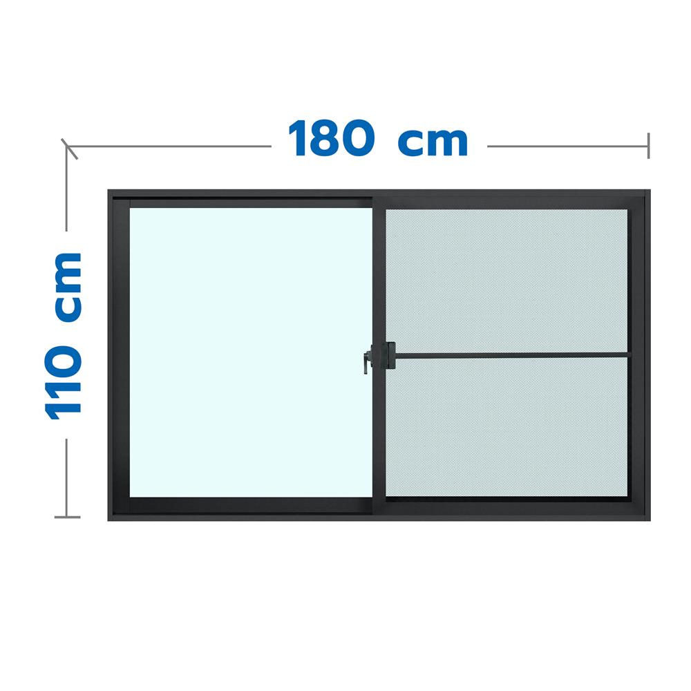 หน้าต่างบานเลื่อน อะลูมิเนียม S-S มุ้ง AZLE 180x110 ซม. สีดำ