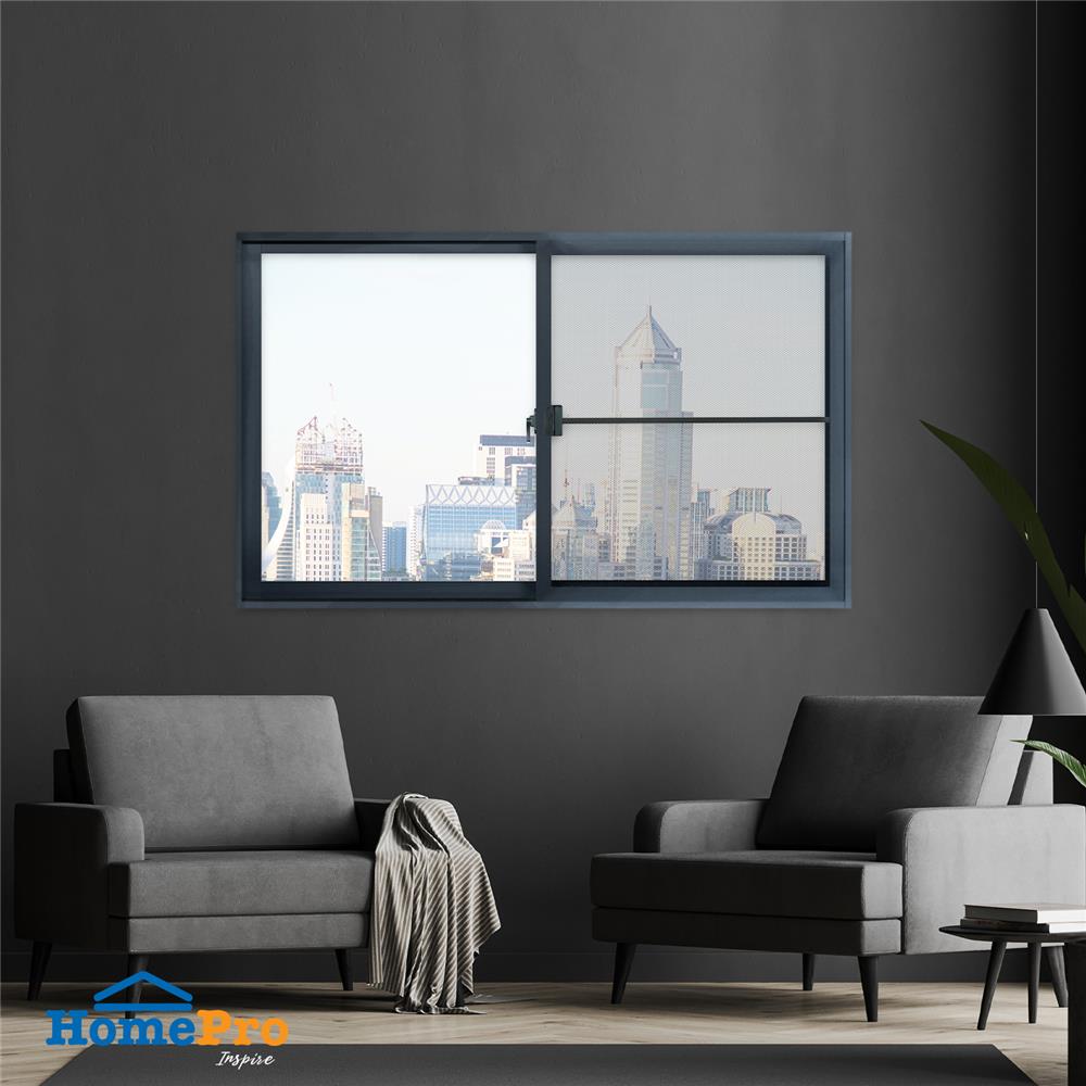 หน้าต่างบานเลื่อน อะลูมิเนียม S-S มุ้ง AZLE 180x110 ซม. สีดำ