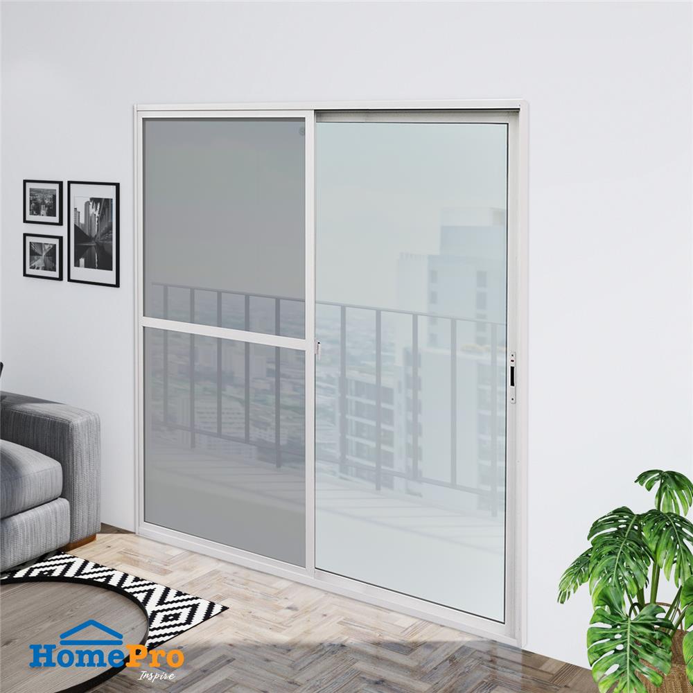ประตูบานเลื่อน อะลูมิเนียม S-S มุ้ง AZLE 200X205 ซม. สีขาว