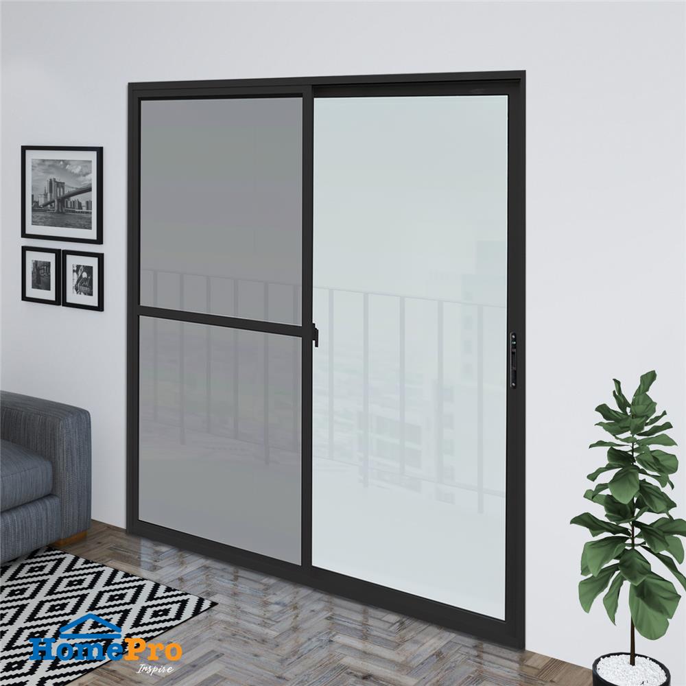 ประตูบานเลื่อน อะลูมิเนียม S-S มุ้ง AZLE 200X205 ซม. สีดำ