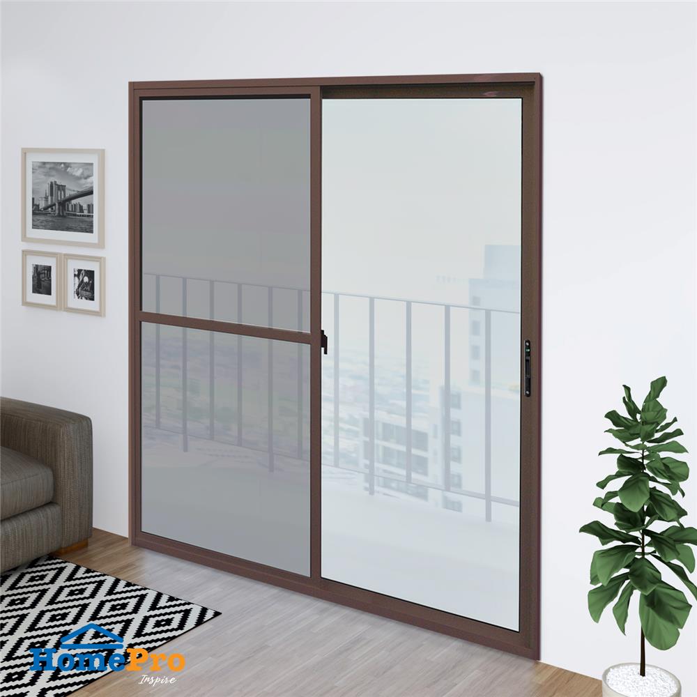 ประตูบานเลื่อน อะลูมิเนียม S-S มุ้ง AZLE 200X205 ซม. สีชา