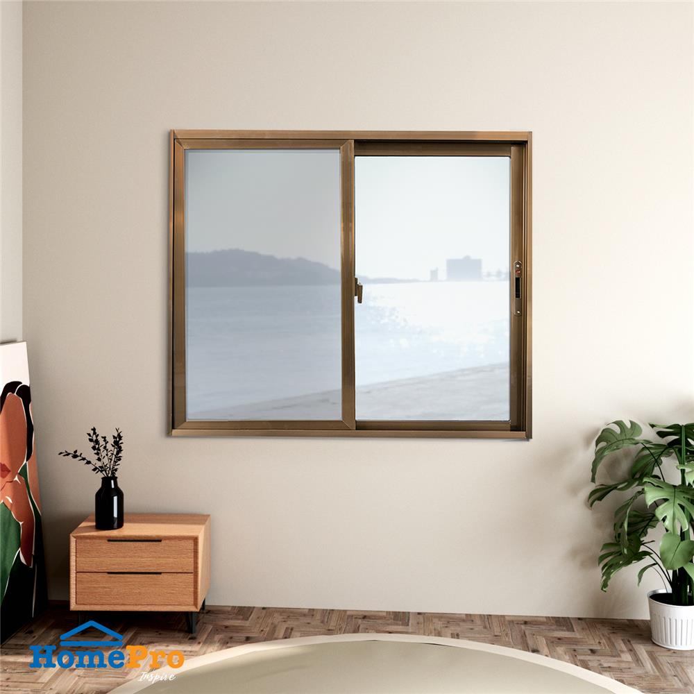 หน้าต่างบานเลื่อน อะลูมิเนียม S-S มุ้ง AZLE 120X110 ซม. สีชา
