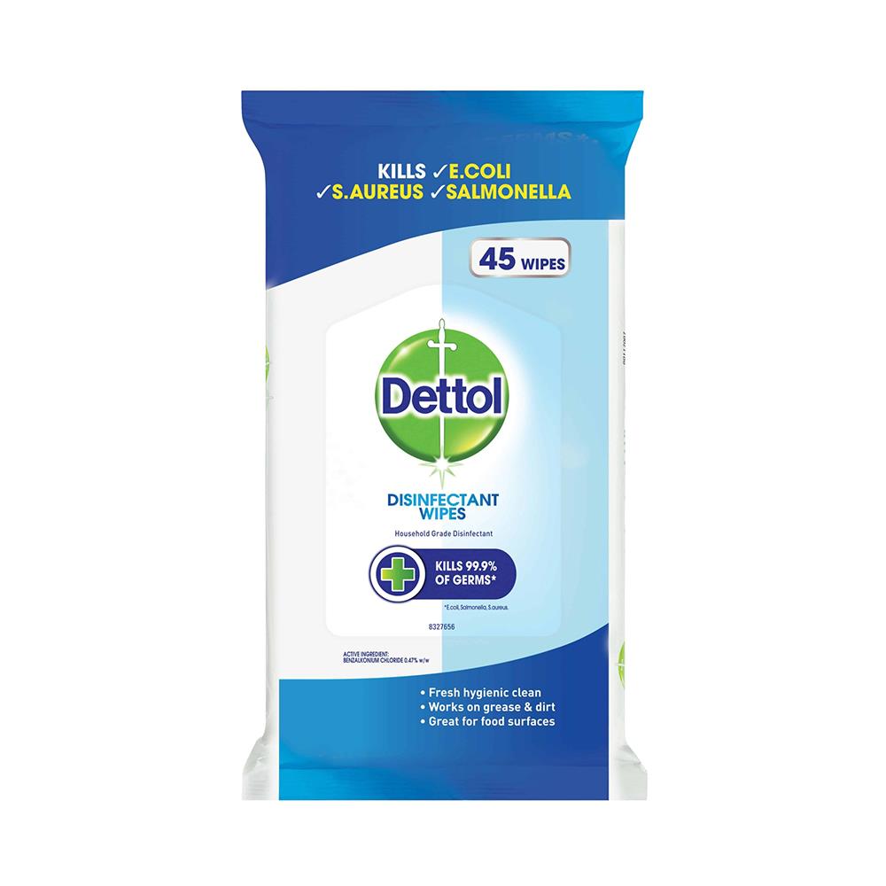 ผ้าเช็ดทำความสะอาดพื้นผิว DETTOL ANTI-BACTERIAL 45 แผ่น