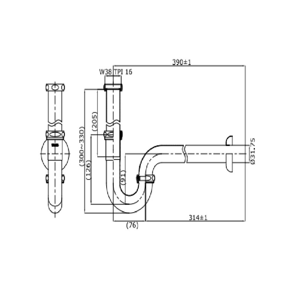 ท่อน้ำทิ้งอ่างล้างหน้าพีแทรป TOTO TS612AX(HM) 39 ซม.