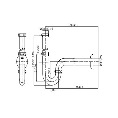 ท่อน้ำทิ้งอ่างล้างหน้าพีแทรป TOTO TS612AX(HM) 39 ซม._1