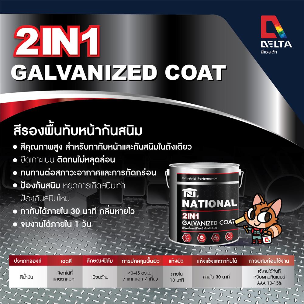 สีรองพื้นโลหะและสีทับหน้ากันสนิม DELTA NATIONAL GALVANIZED 2 IN 1 GN-007 สีส้ม 1 แกลลอน
