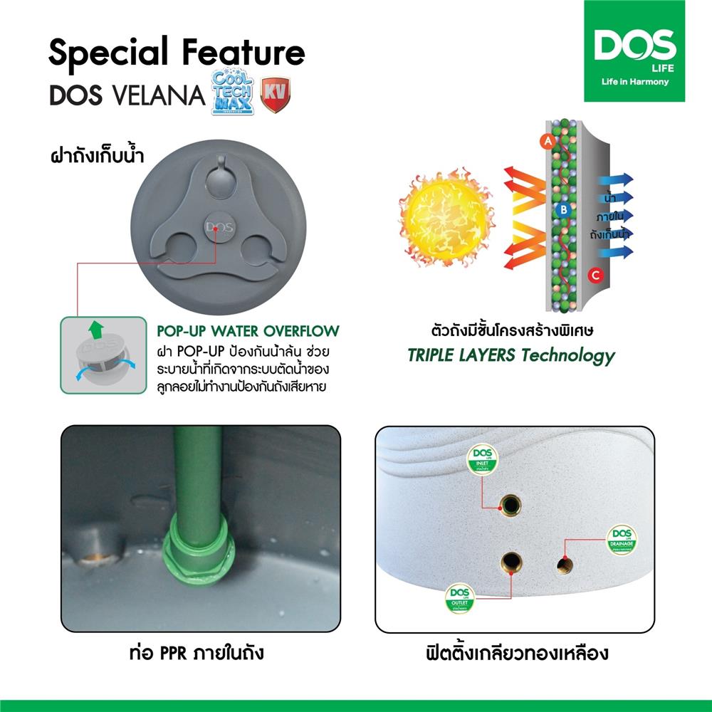 ถังเก็บน้ำ DOS VELANA AG 1000 ลิตร สี ARCTIC GREY GRANITE