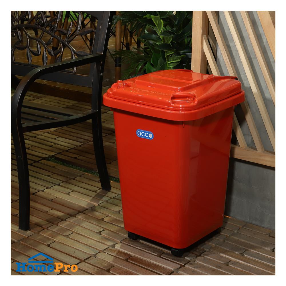ถังขยะฝาเปิดปิด มีล้อ ACCO CLEAN 32 ลิตร สีแดง