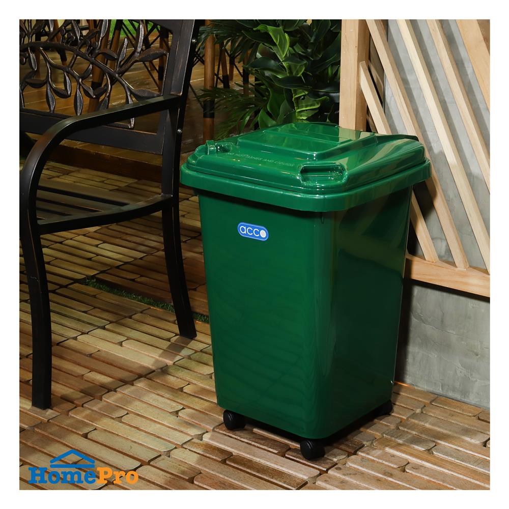 ถังขยะฝาเปิดปิดมีล้อ ACCO CLEAN 60 ลิตร สีเขียว