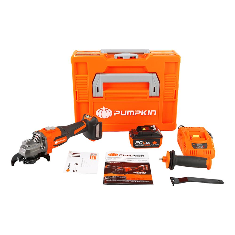 เครื่องเจียรไร้สาย (พร้อมแบตเตอรี่) PUMPKIN INF-4AGBL 50279 4 นิ้ว 20 โวลต์