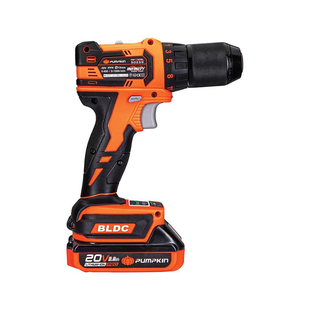 สว่านไร้สาย (พร้อมแบตเตอรี่) PUMPKIN INF-13DBL 50259 20 โวลต์