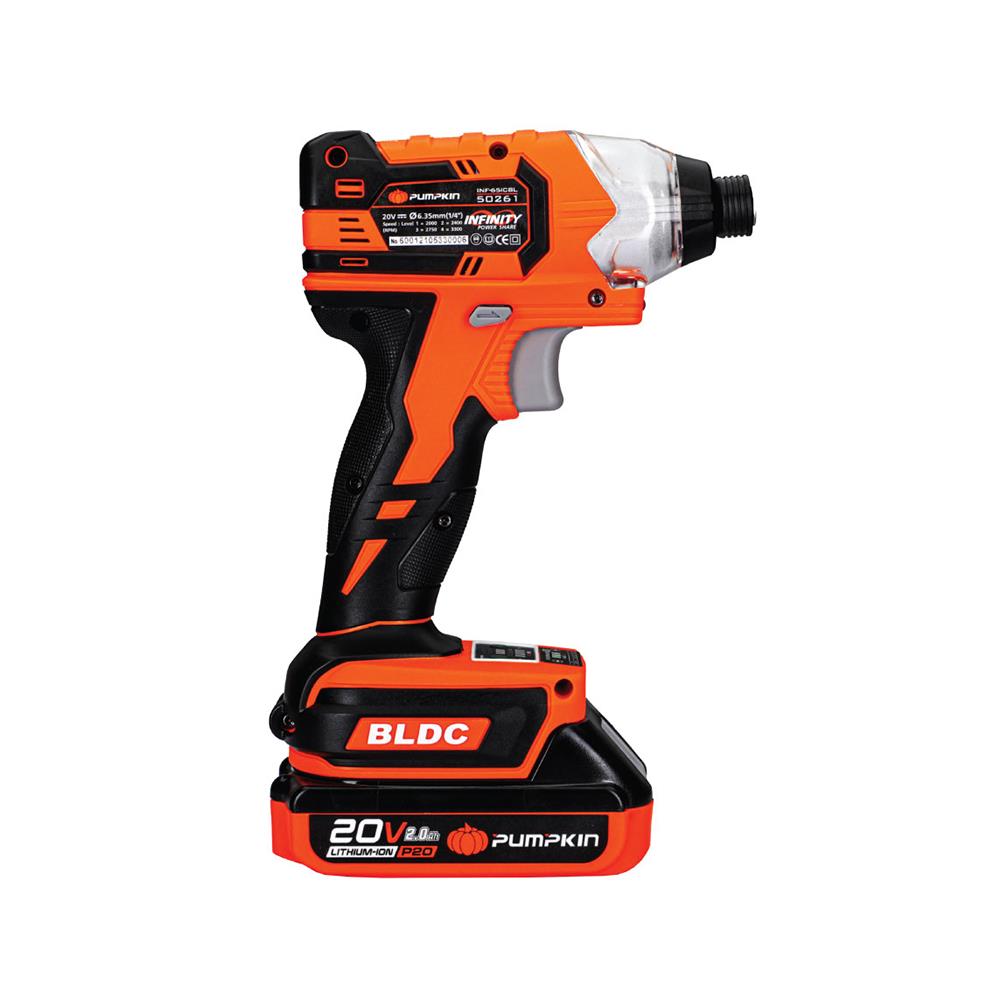 สว่านไขควงกระแทกไร้สาย (พร้อมแบตเตอรี่) PUMPKIN INF-65ICBL 50261 20 โวลต์