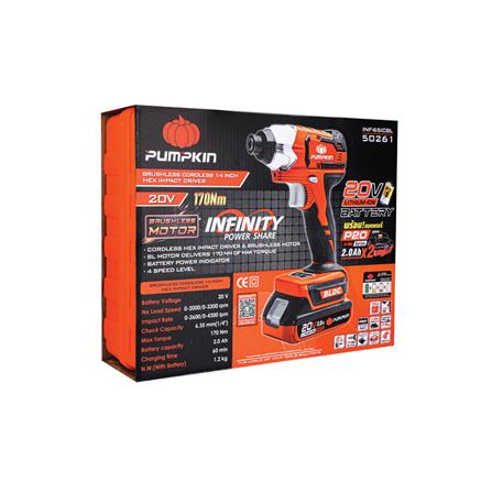 สว่านไขควงกระแทกไร้สาย (พร้อมแบตเตอรี่) PUMPKIN INF-65ICBL 50261 20 โวลต์_5