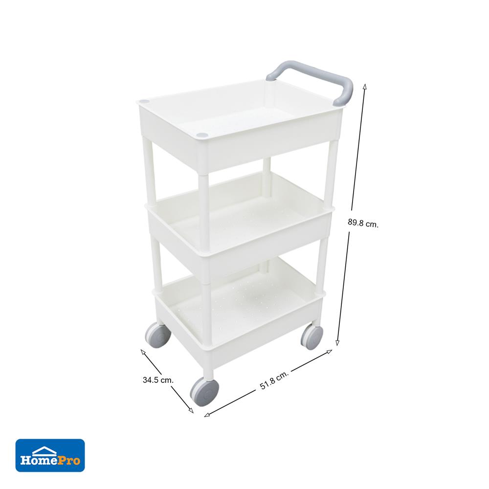 ชั้นวางของ 3 ชั้น มีล้อ STACKO 51.8x34.5x89.8 ซม. สีขาว
