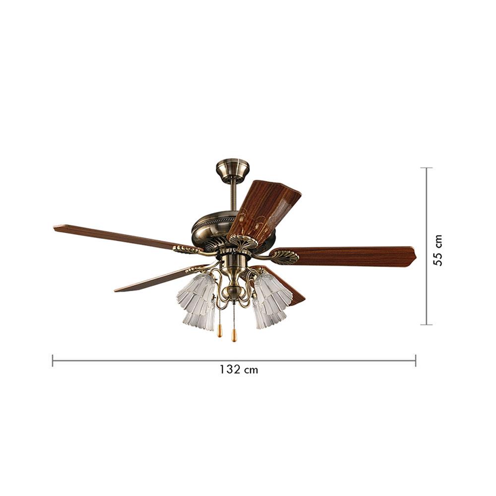 พัดลมโคมไฟ CARINI 552-4LAB สีน้ำตาล/ทองเหลืองรมดำ 52 นิ้ว 5 ใบพัด 4 โคมไฟ