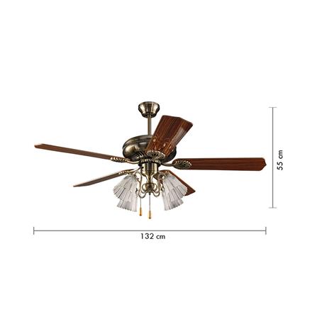 พัดลมโคมไฟ CARINI 552-4LAB สีน้ำตาล/ทองเหลืองรมดำ 52 นิ้ว 5 ใบพัด 4 โคมไฟ_4