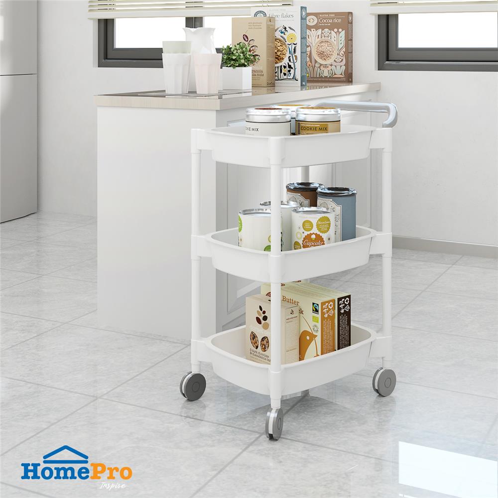 ชั้นวางของ 3 ชั้น มีล้อ STACKO 49.8x33x81 ซม. สีขาว