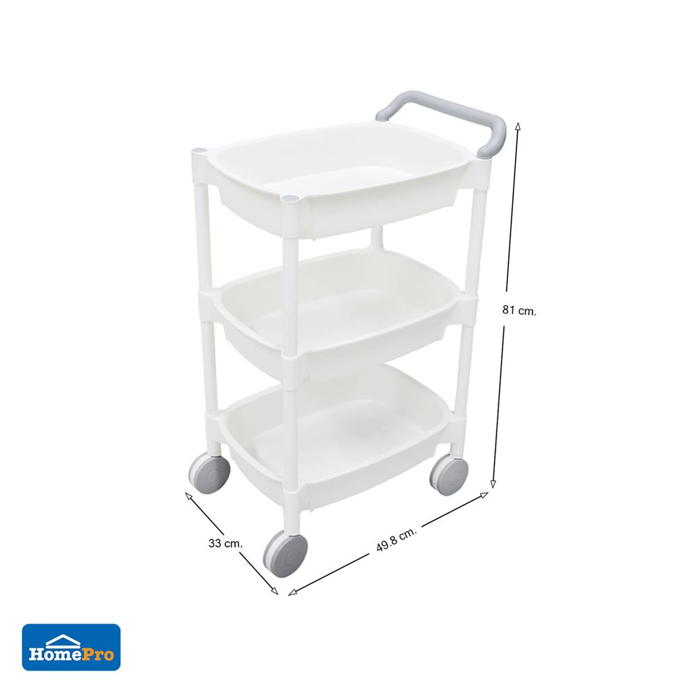 ชั้นวางของ 3 ชั้น มีล้อ STACKO 49.8x33x81 ซม. สีขาว