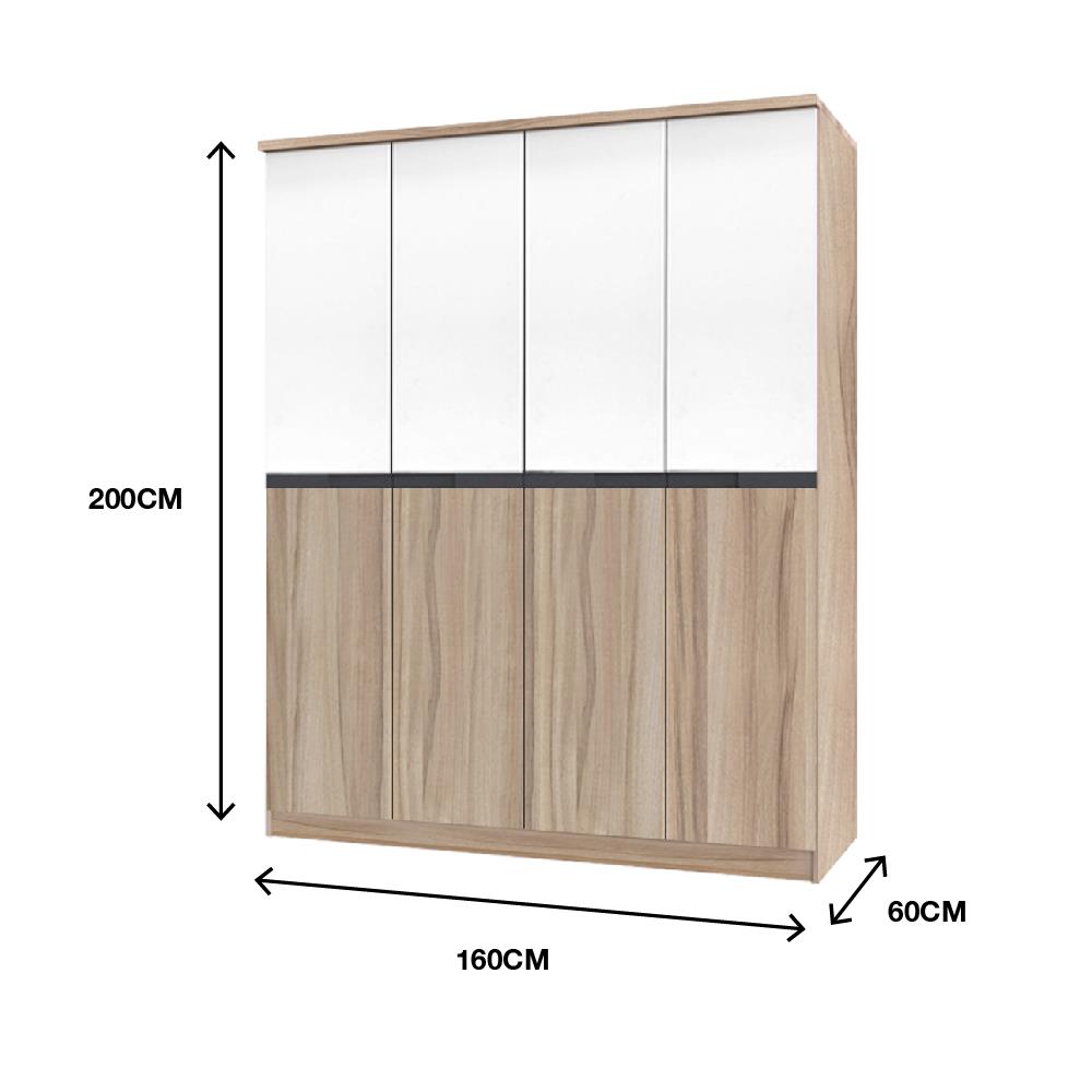 ตู้เสื้อผ้า 4 บานเปิด BURO RACHILL 160 ซม. สีอโรม่าโอ๊ค/ขาว