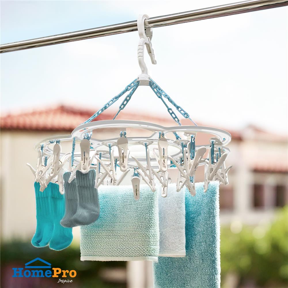 ห่วงตากผ้าพลาสติกดอกไม้  24 กิ๊บ PLIM สีขาว/ฟ้า