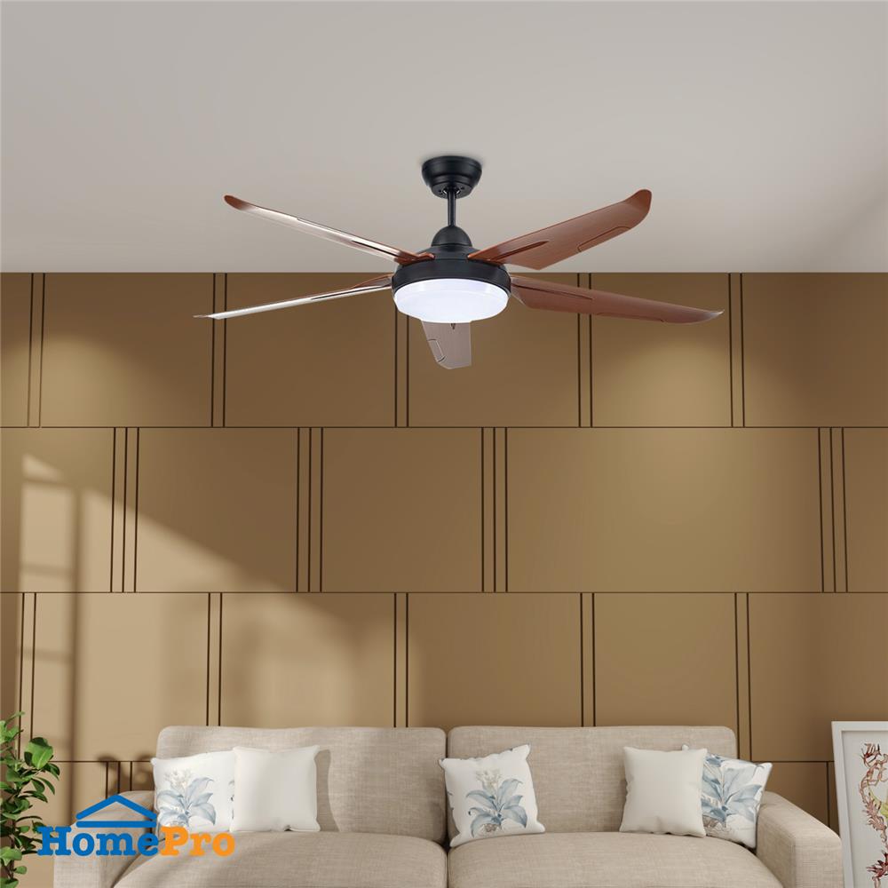 พัดลมโคมไฟ LED CARINI CN552 สีดำ/น้ำตาล 52 นิ้ว 5 ใบพัด 24 วัตต์ DAYLIGHT/COOLWHITE/WARMWHITE