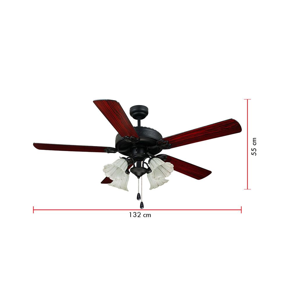 พัดลมโคมไฟ CARINI 525B-4BK สีดำ/น้ำตาล 52 นิ้ว 5 ใบพัด 4 โคมไฟ