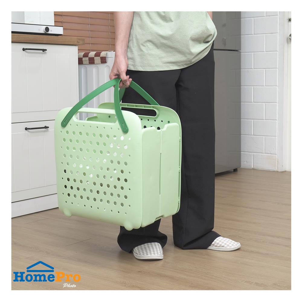 ตะกร้าผ้าหูหิ้วพับได้ PLIM FOLDABLE สีเขียว