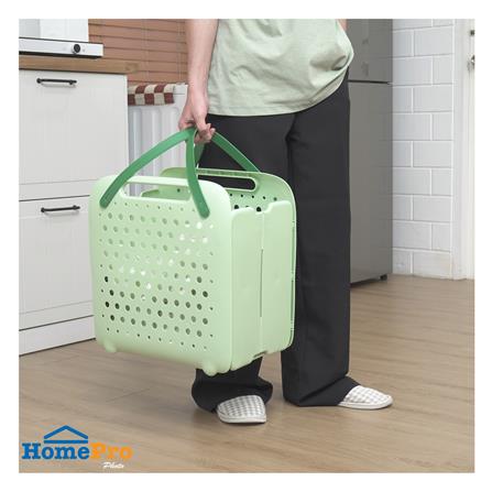 ตะกร้าผ้าหูหิ้วพับได้ PLIM FOLDABLE สีเขียว_6