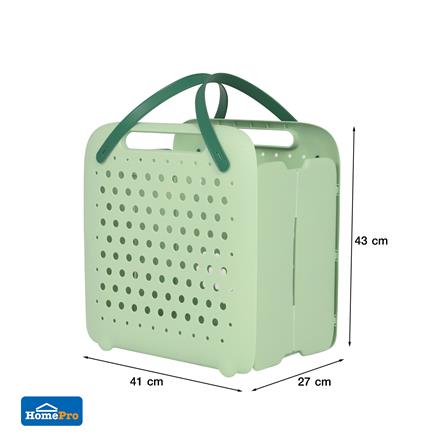 ตะกร้าผ้าหูหิ้วพับได้ PLIM FOLDABLE สีเขียว_7