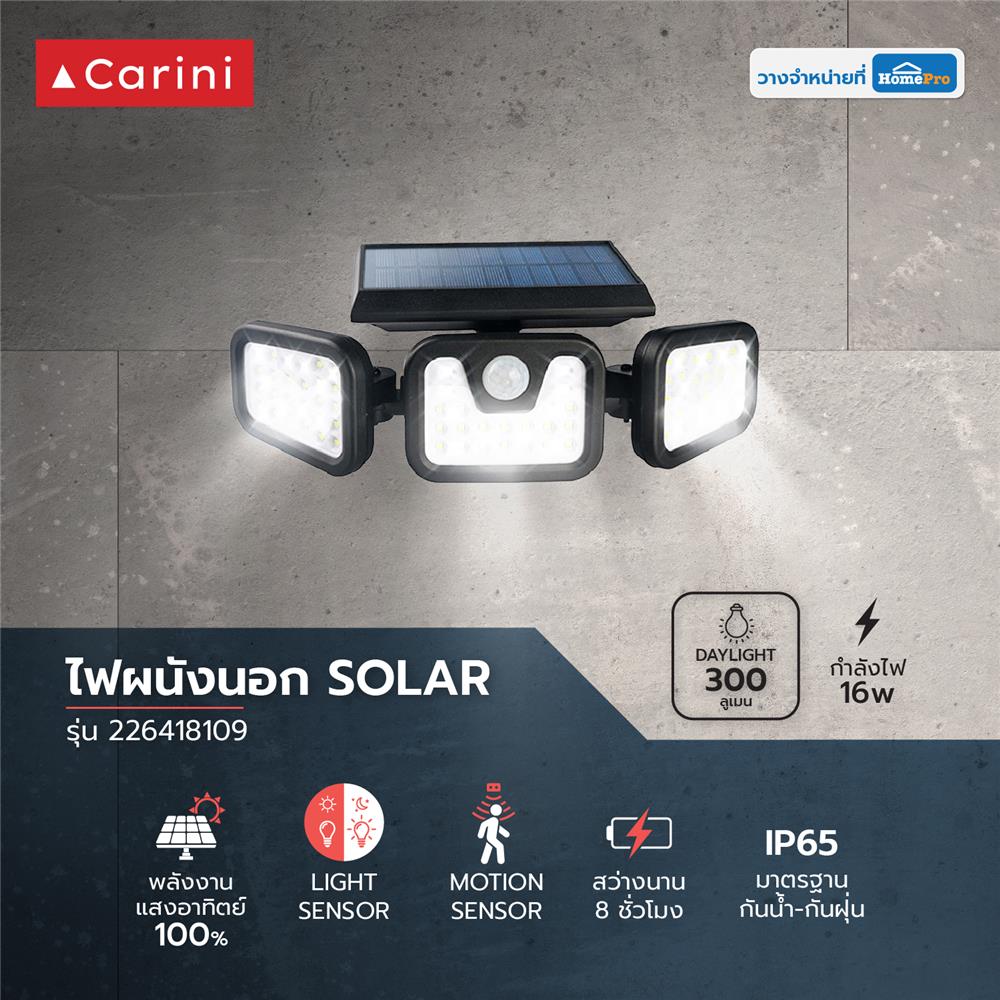 ไฟผนังภายนอก SOLAR CARINI 226418109 16 วัตต์ DAYLIGHT สีดำ
