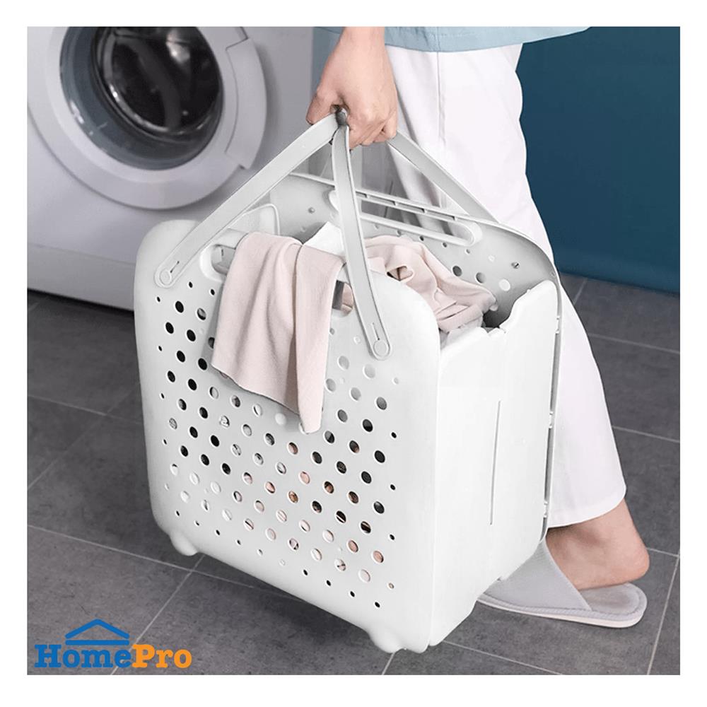 ตะกร้าผ้าหูหิ้วพับได้ PLIM FOLDABLE สีขาว