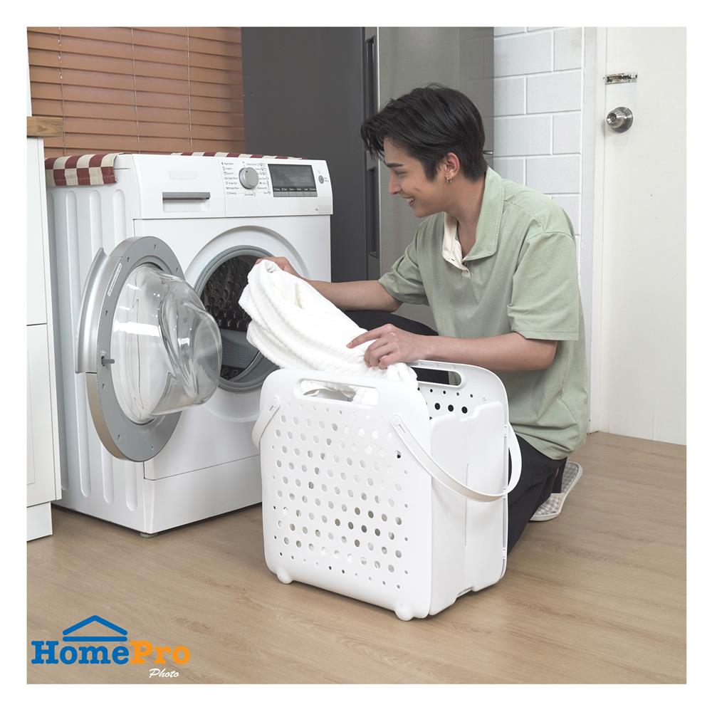 ตะกร้าผ้าหูหิ้วพับได้ PLIM FOLDABLE สีขาว