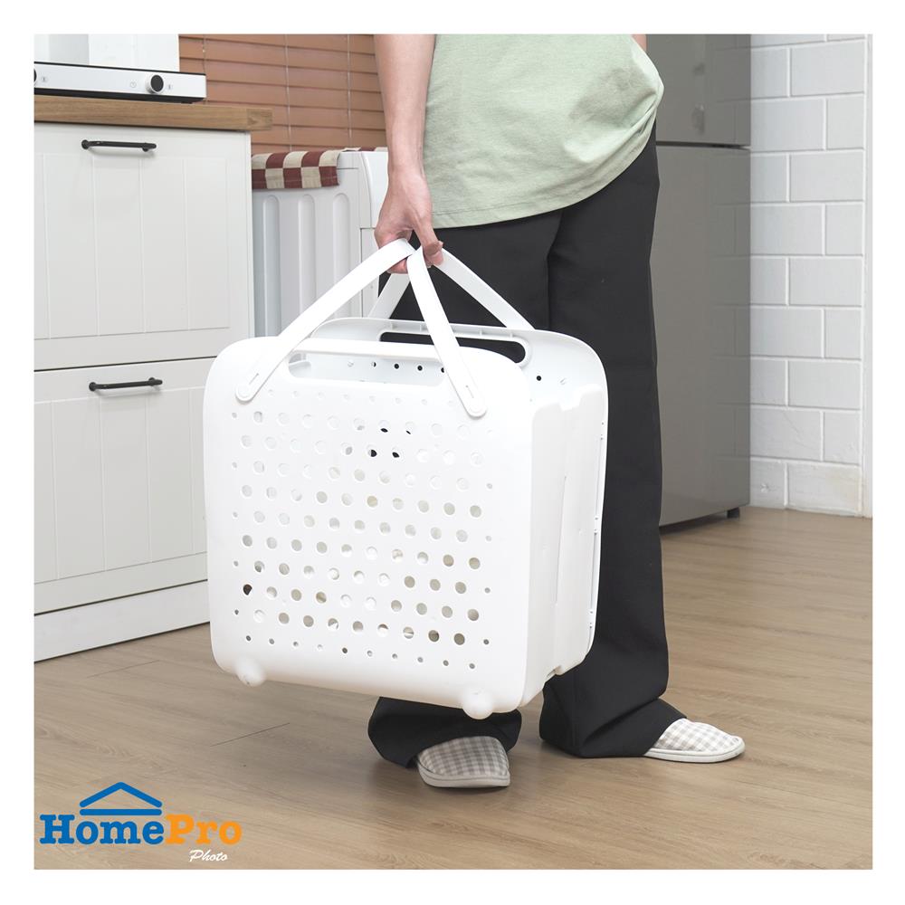 ตะกร้าผ้าหูหิ้วพับได้ PLIM FOLDABLE สีขาว