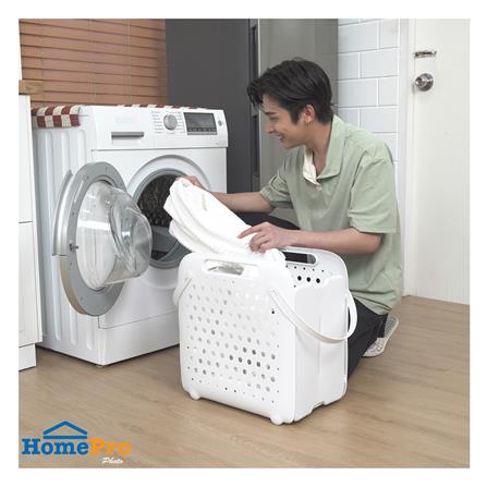ตะกร้าผ้าหูหิ้วพับได้ PLIM FOLDABLE สีขาว_5