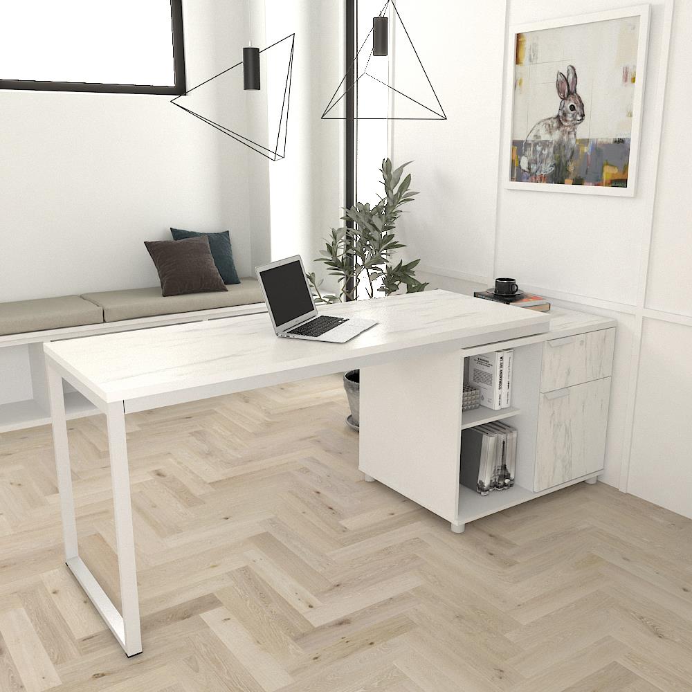 โต๊ะทำงานไม้ SURE HBD-1662 ลายหินอ่อนขาว