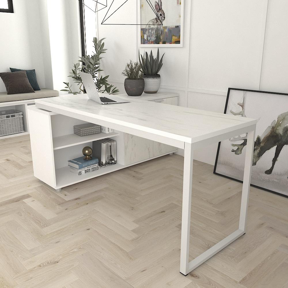 โต๊ะทำงานไม้ SURE HBD-1615C ลายหินอ่อนขาว