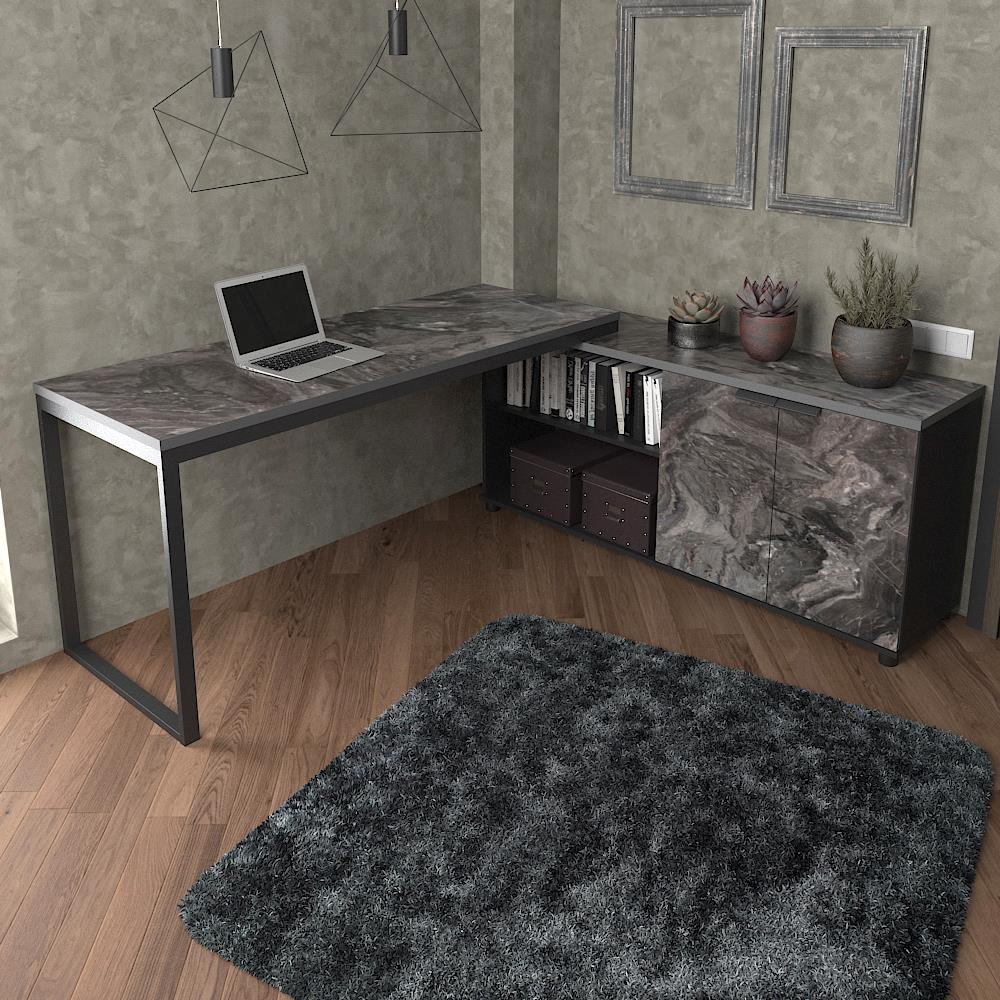 โต๊ะทำงานไม้ SURE HBD-1615C ลายหินอ่อน สีดำ