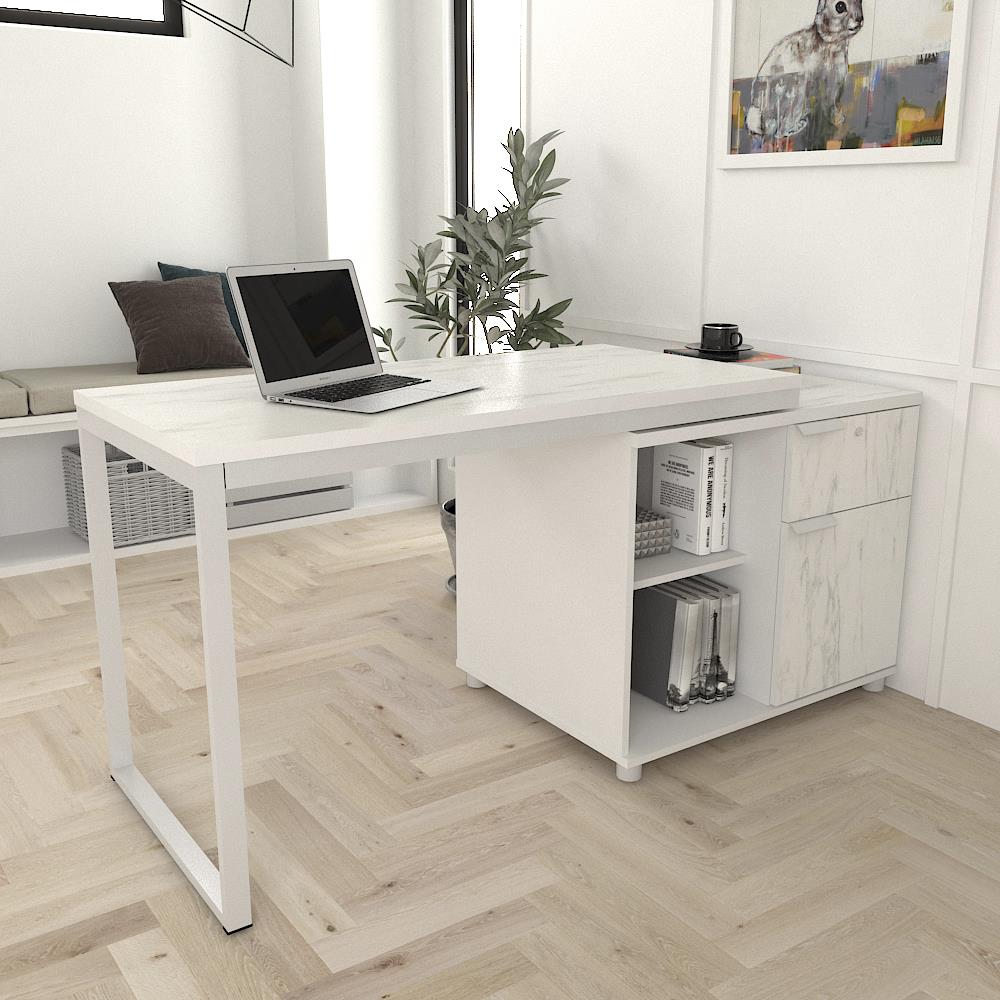 โต๊ะทำงานไม้ SURE HBD-1262 ลายหินขาว