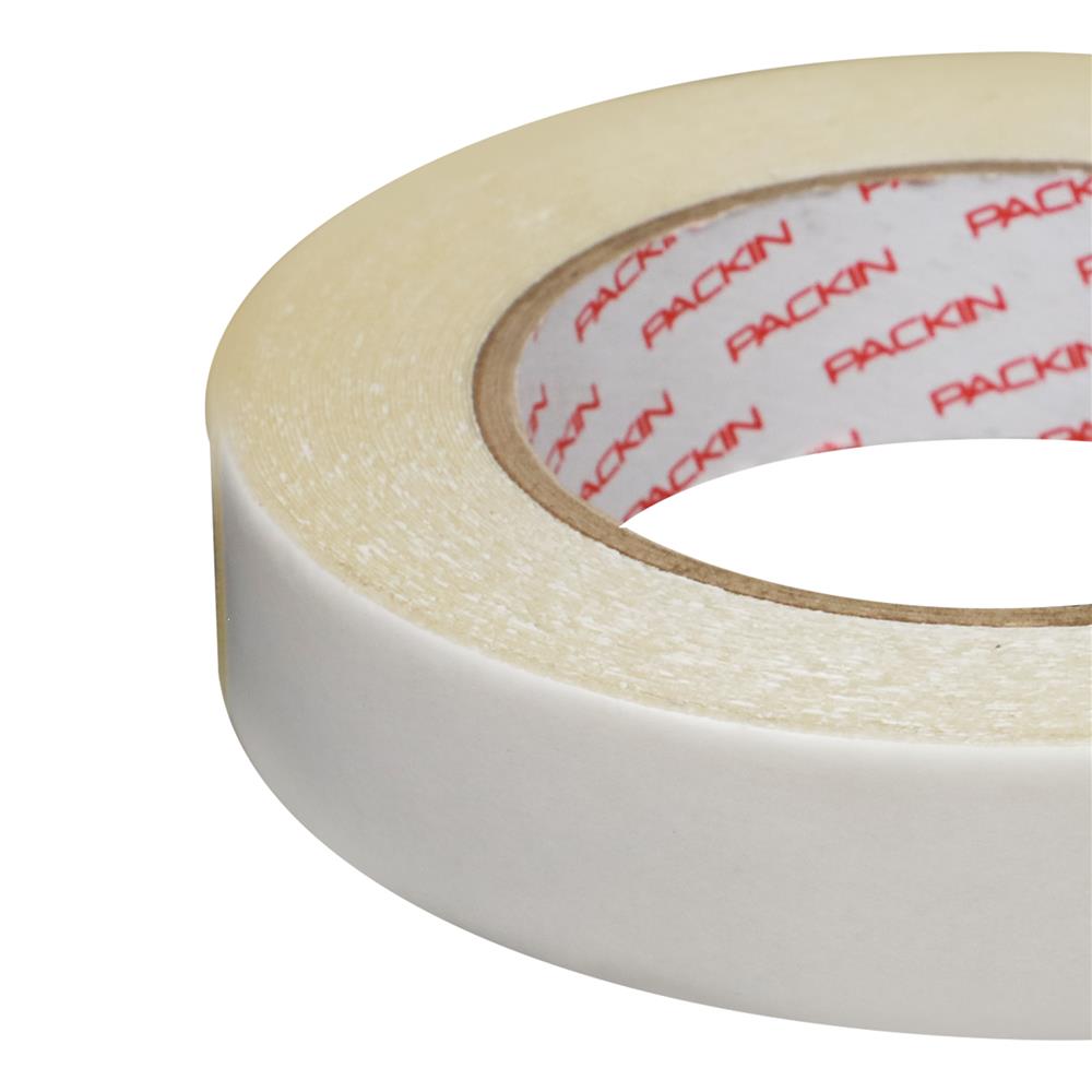 เทปกาว 2 หน้า เนื้อตาข่ายแรงยึดสูง PACK IN 18 มม.X15 ม. สีใส