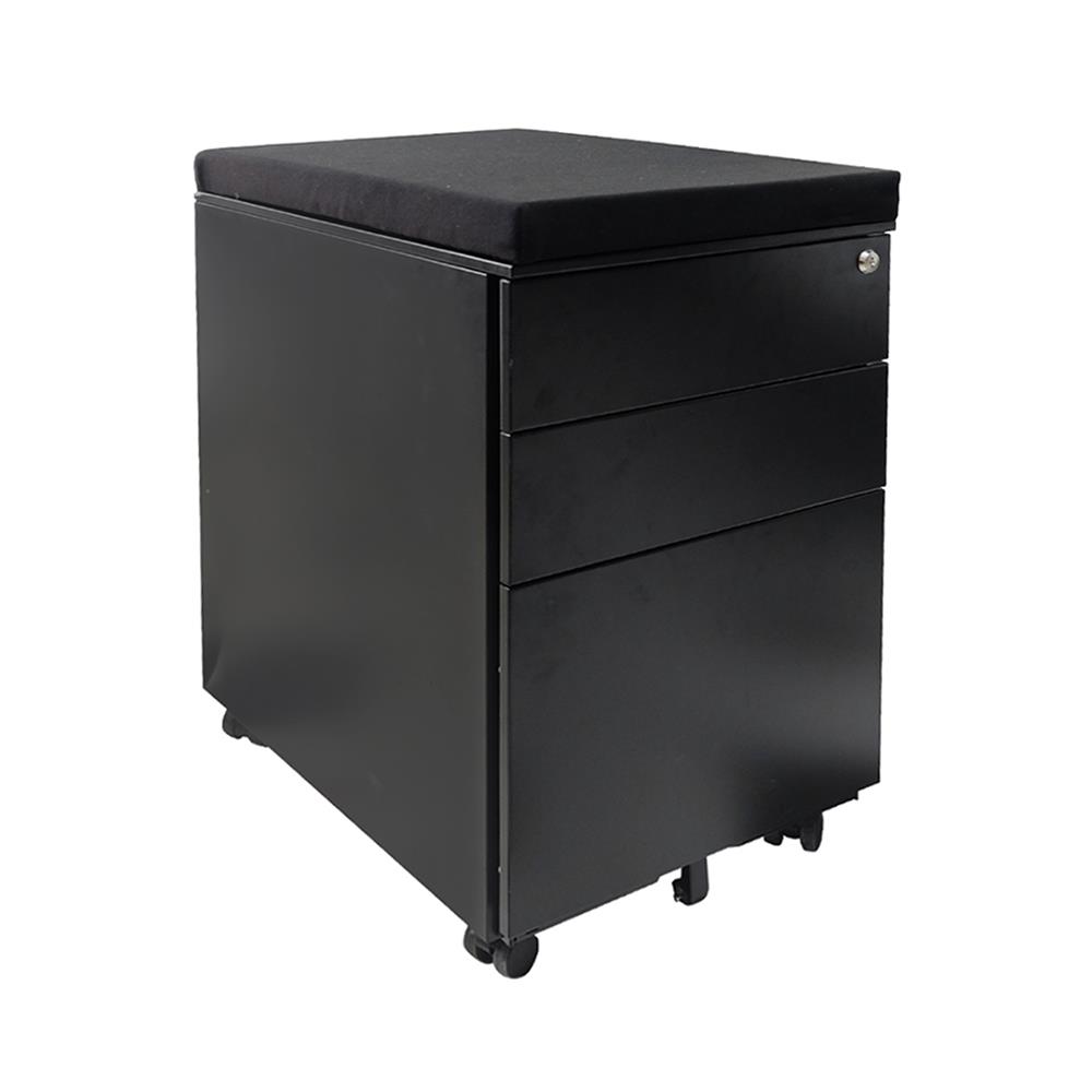 ตู้ลิ้นชักเหล็ก 3 ลิ้นชัก พร้อมเบาะดำ DESKSPACE สีดำ