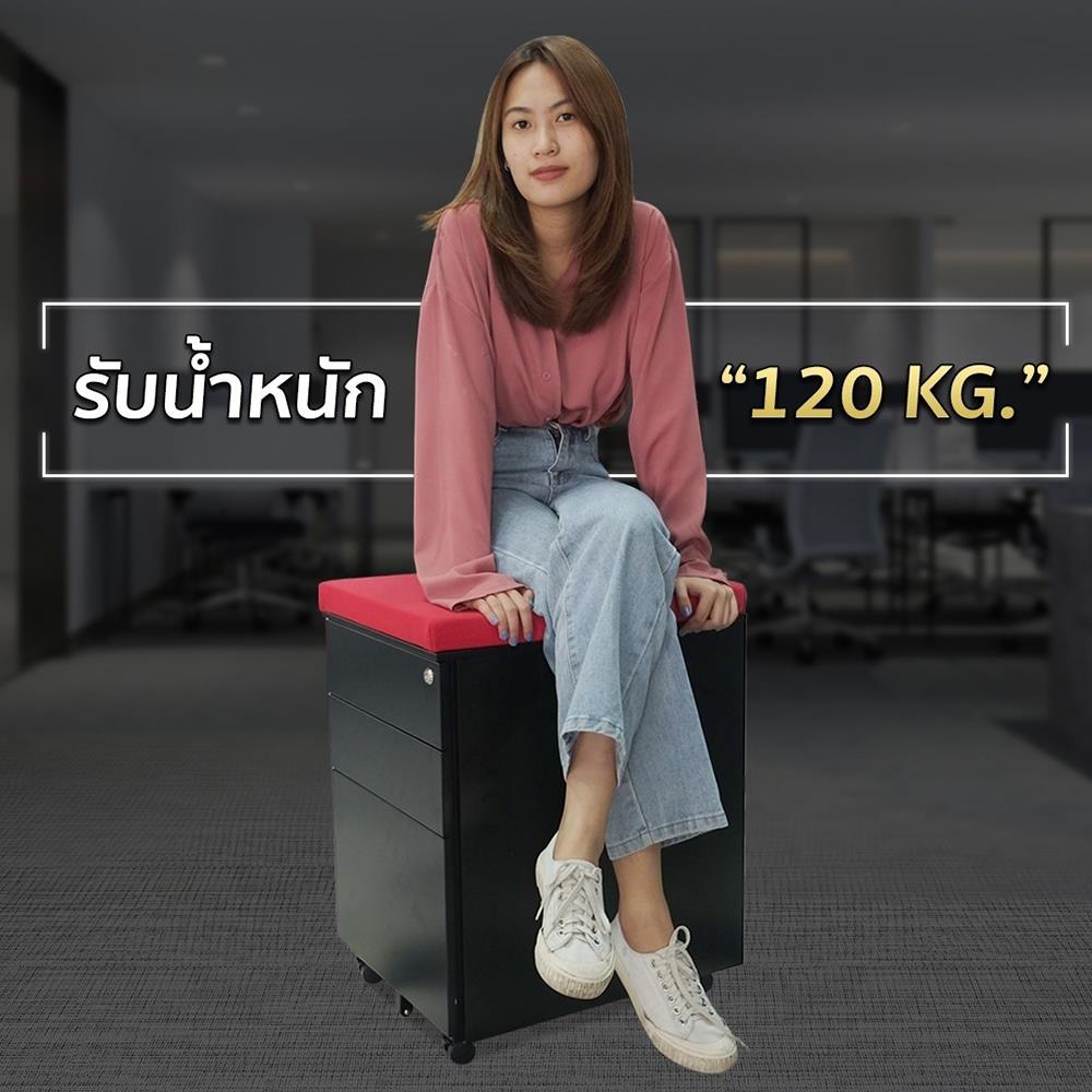 ตู้ลิ้นชักเหล็ก 3 ลิ้นชัก พร้อมเบาะฟ้า DESKSPACE สีดำ/ฟ้า