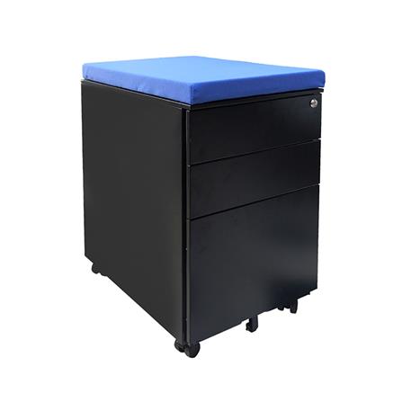 ตู้ลิ้นชักเหล็ก 3 ลิ้นชัก พร้อมเบาะฟ้า DESKSPACE สีดำ/ฟ้า