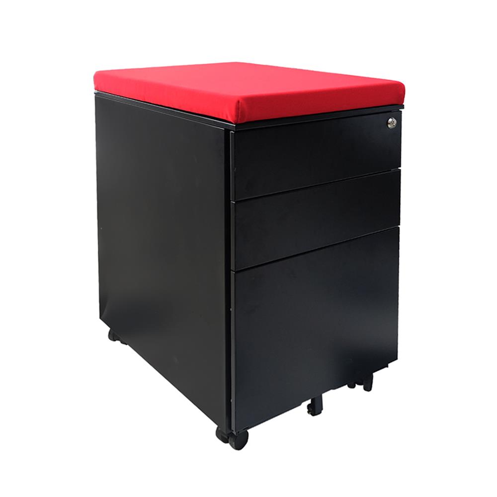 ตู้ลิ้นชักเหล็ก 3 ลิ้นชัก พร้อมเบาะแดง DESKSPACE สีดำ/แดง