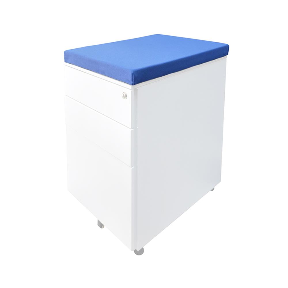 ตู้ลิ้นชักเหล็ก 3 ลิ้นชัก พร้อมเบาะฟ้า DESKSPACE สีขาว/ฟ้า