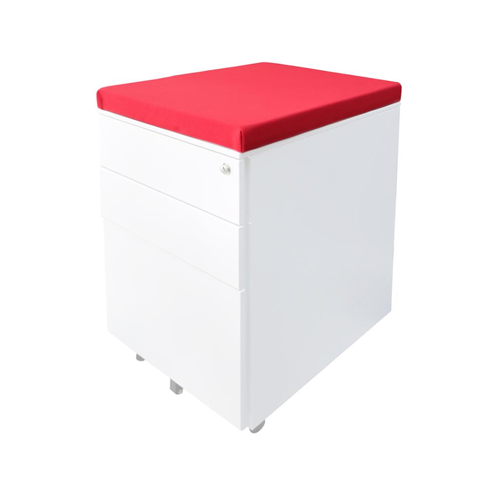 ตู้ลิ้นชักเหล็ก 3 ลิ้นชัก พร้อมเบาะแดง DESKSPACE สีขาว/แดง